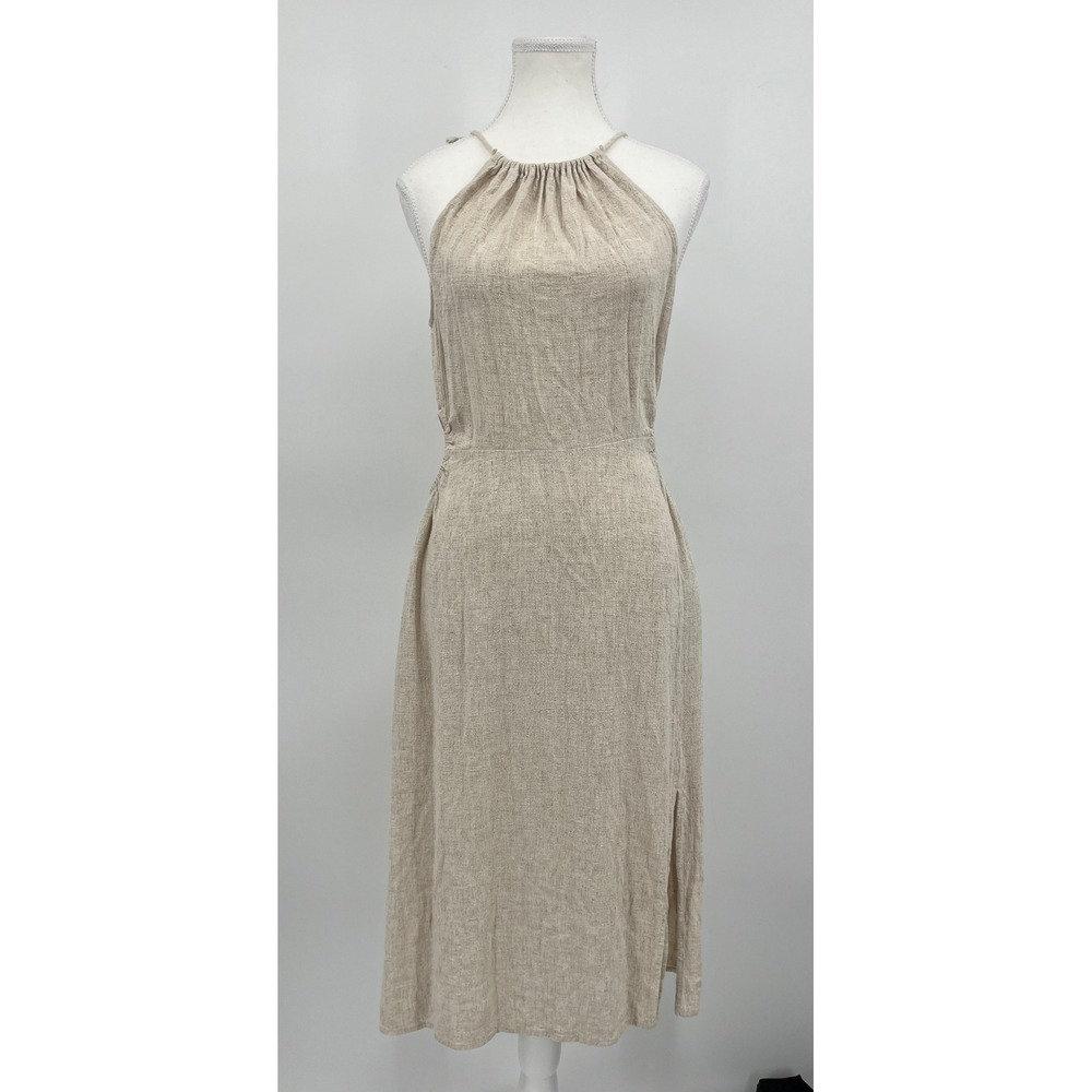Lucy Paris Womens Oatmeal Linen Blend Halter Side Cut-Out Midi Dress Size M
